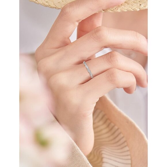 Women's E-0.3Carat-Twisted Eternity Ring Sterling Silver 18K White Gold Plated - Picture 7 of 7